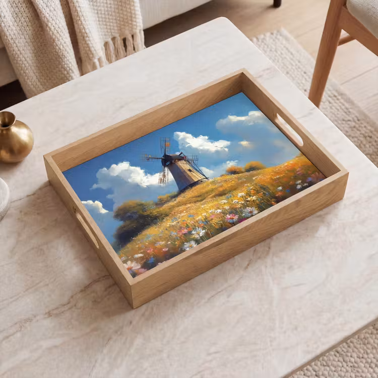 Tray - Windmill - Hill - Flowers - Colorful — 2