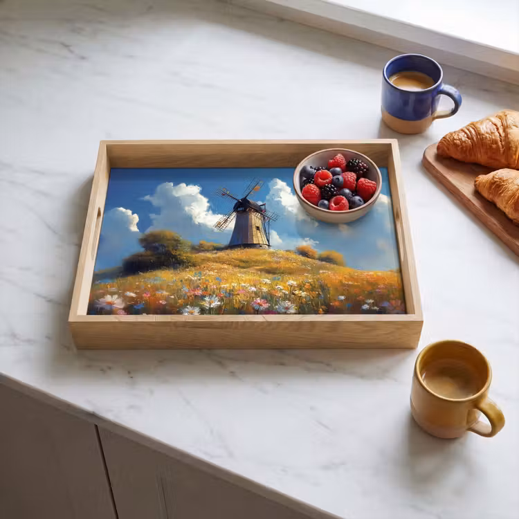 Tray - Windmill - Hill - Flowers - Colorful — 3