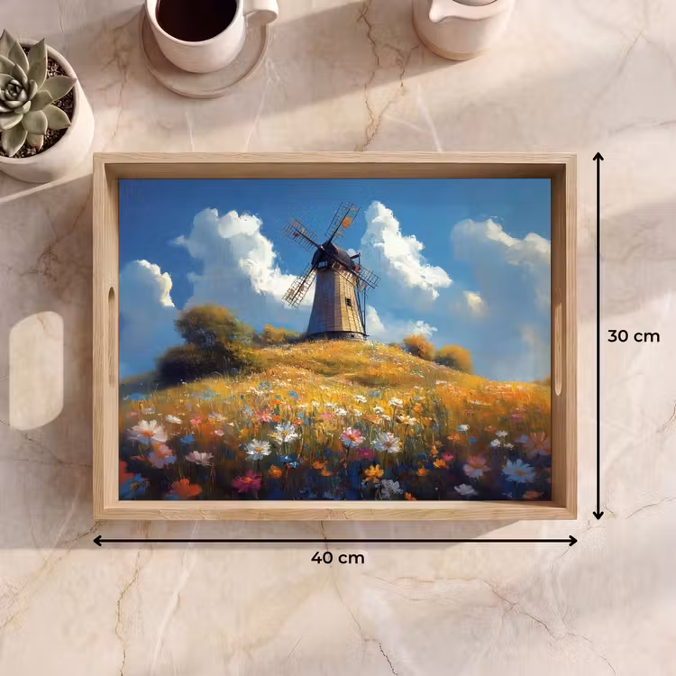 Tray - Windmill - Hill - Flowers - Colorful — 8