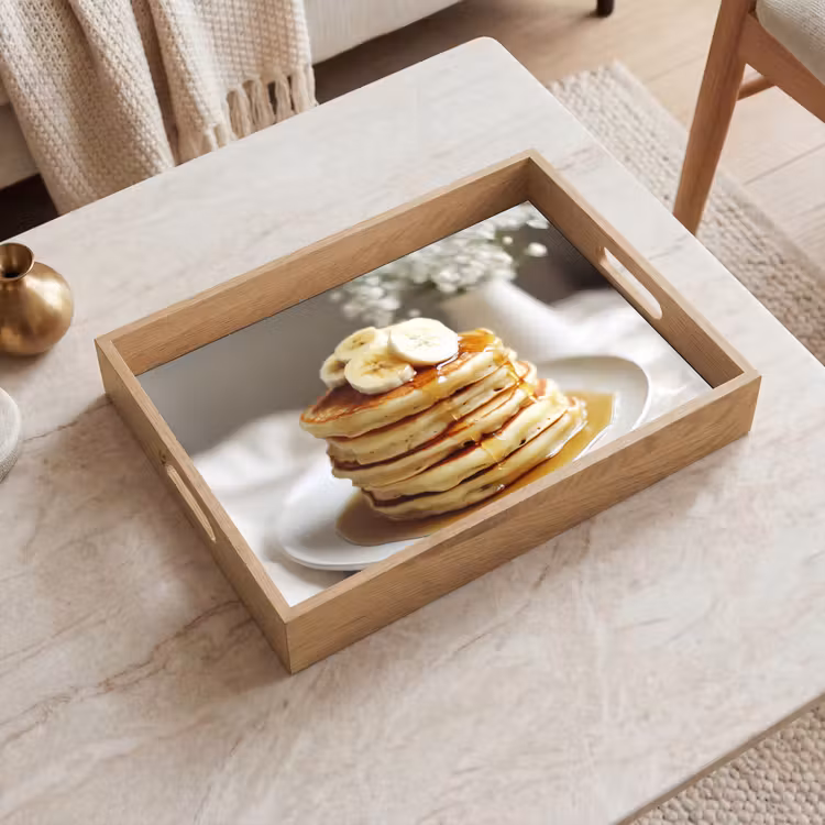 Tray - Pancakes - Banana - Syrup - White - Beige — 2