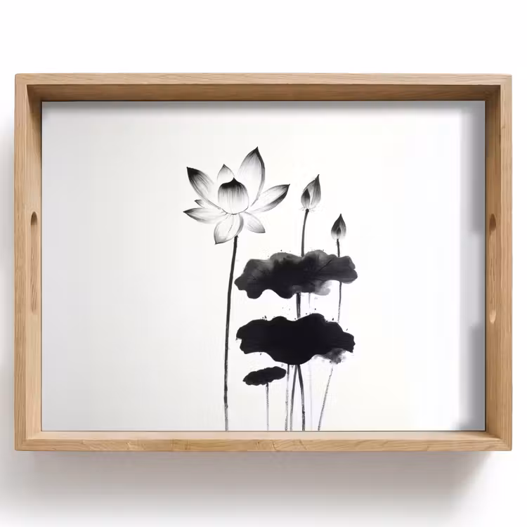 Tray - Leaves - Black - Lotus flower - Minimalist — 1