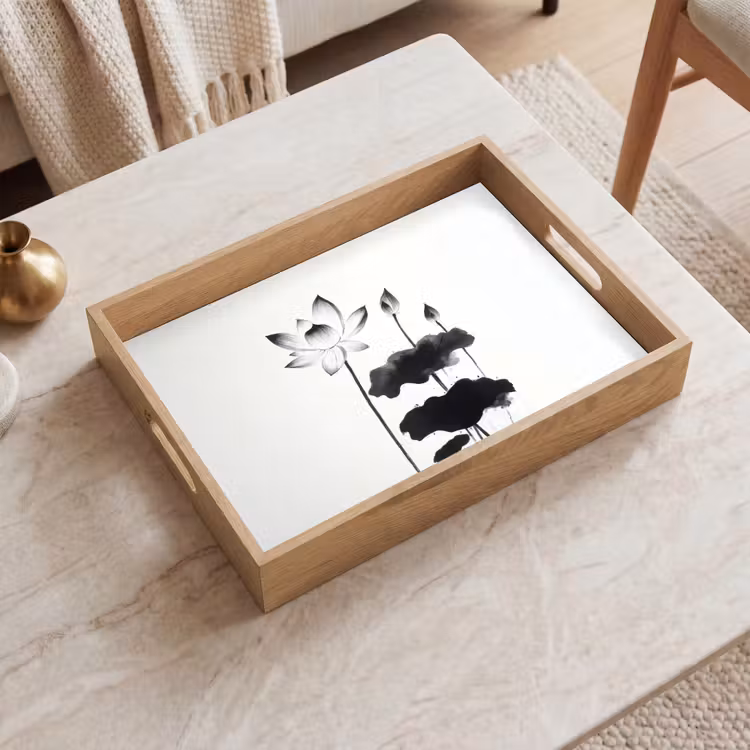 Tray - Leaves - Black - Lotus flower - Minimalist — 2