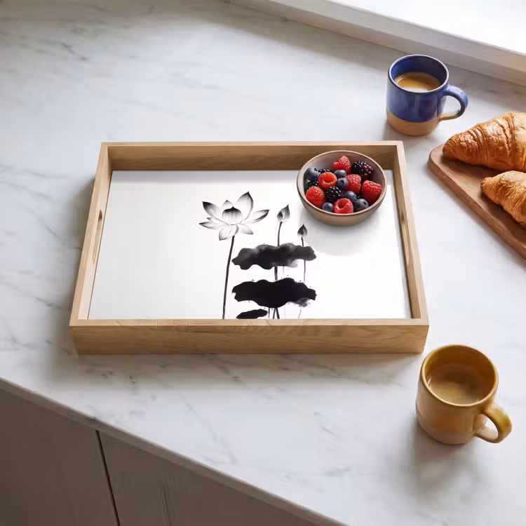 Tray - Leaves - Black - Lotus flower - Minimalist — 3