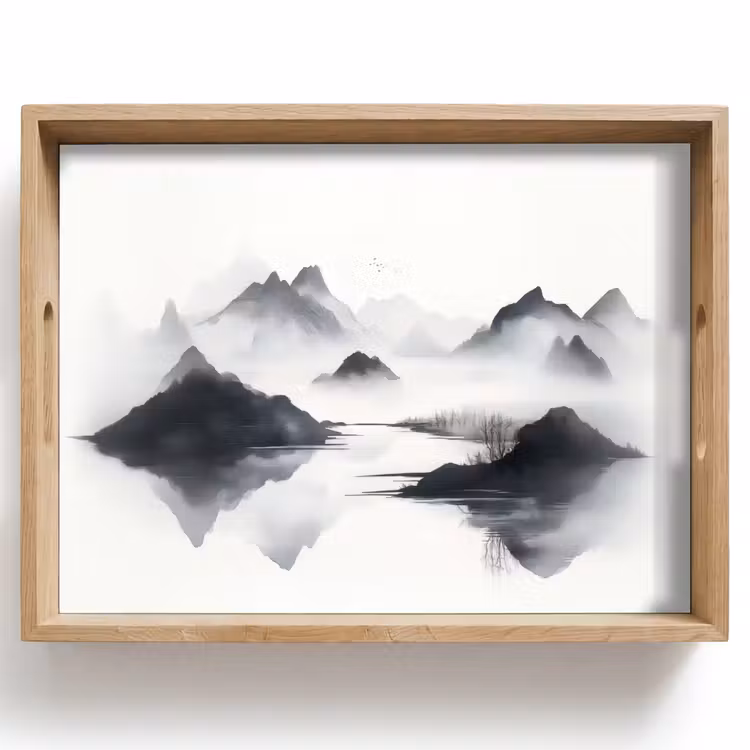Tray - Mountains - Misty - Water - White — 1