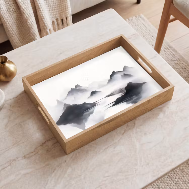 Tray - Mountains - Misty - Water - White — 2