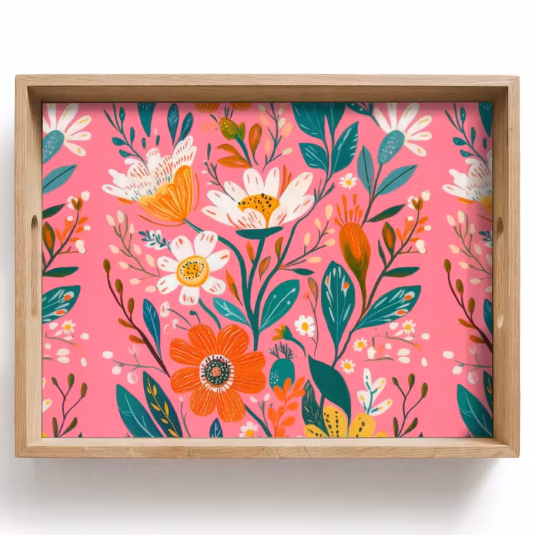 Tray - Pink - Flowers - White - Orange — 1