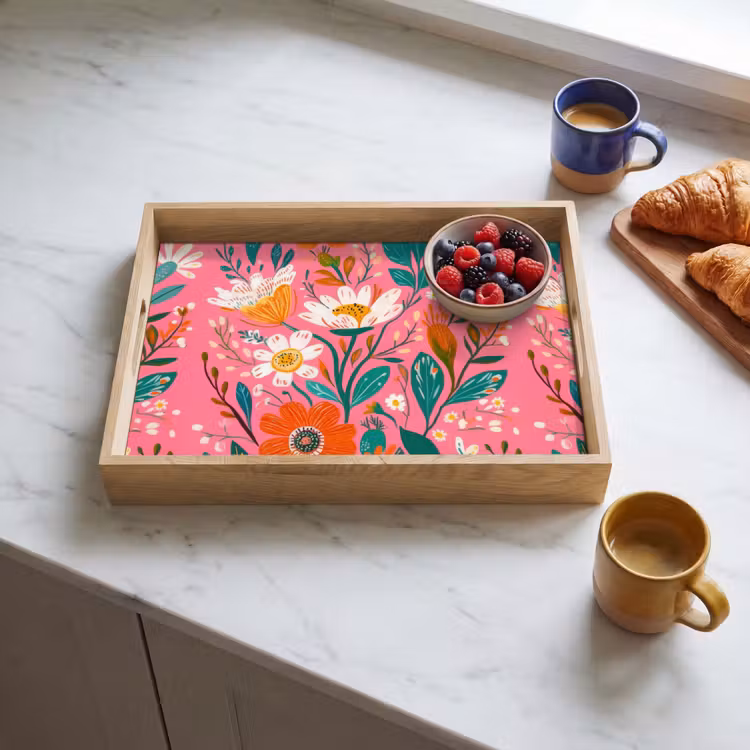 Tray - Pink - Flowers - White - Orange — 3