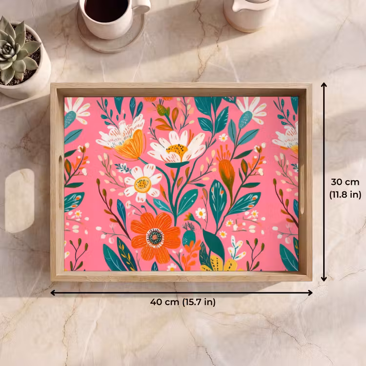 Tray - Pink - Flowers - White - Orange — 7