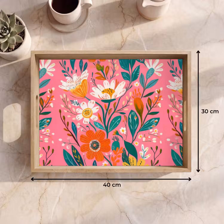 Tray - Pink - Flowers - White - Orange — 8
