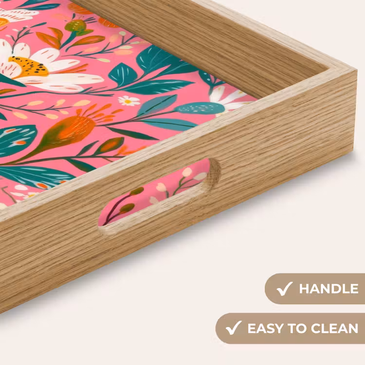 Tray - Pink - Flowers - White - Orange — 9