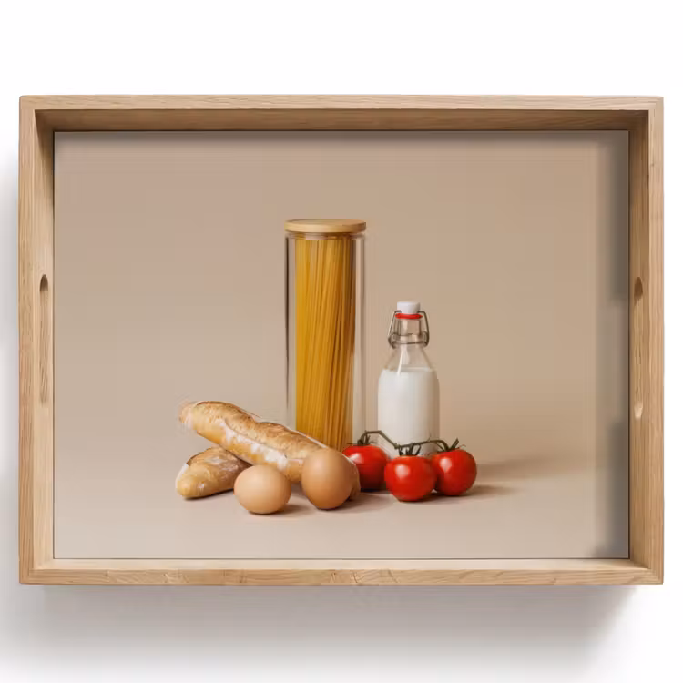 Tray - Spaghetti - Milk - Tomatoes - Eggs - Bread — 1