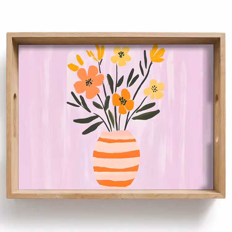 Tray - Vase - Striped - Flowers - Orange — 1
