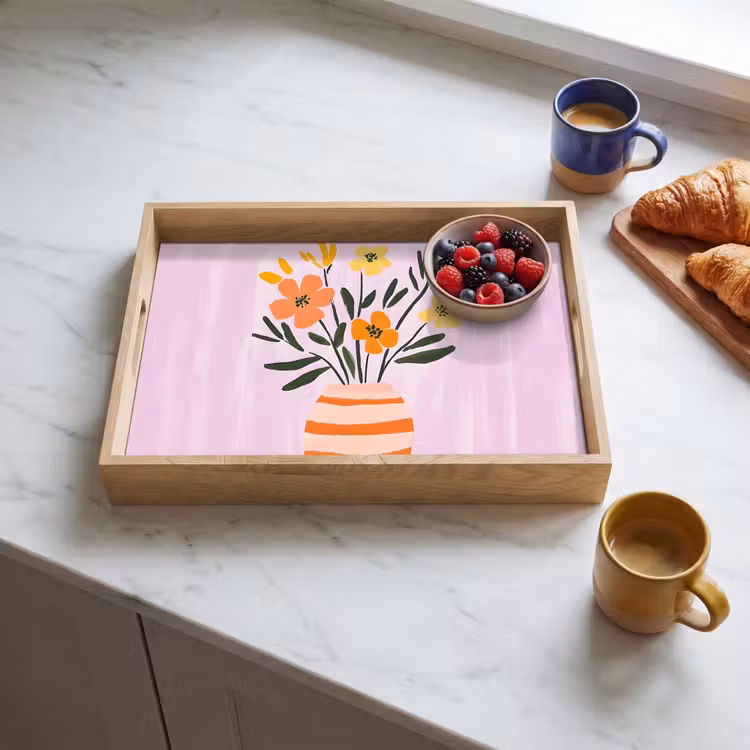 Tray - Vase - Striped - Flowers - Orange — 3