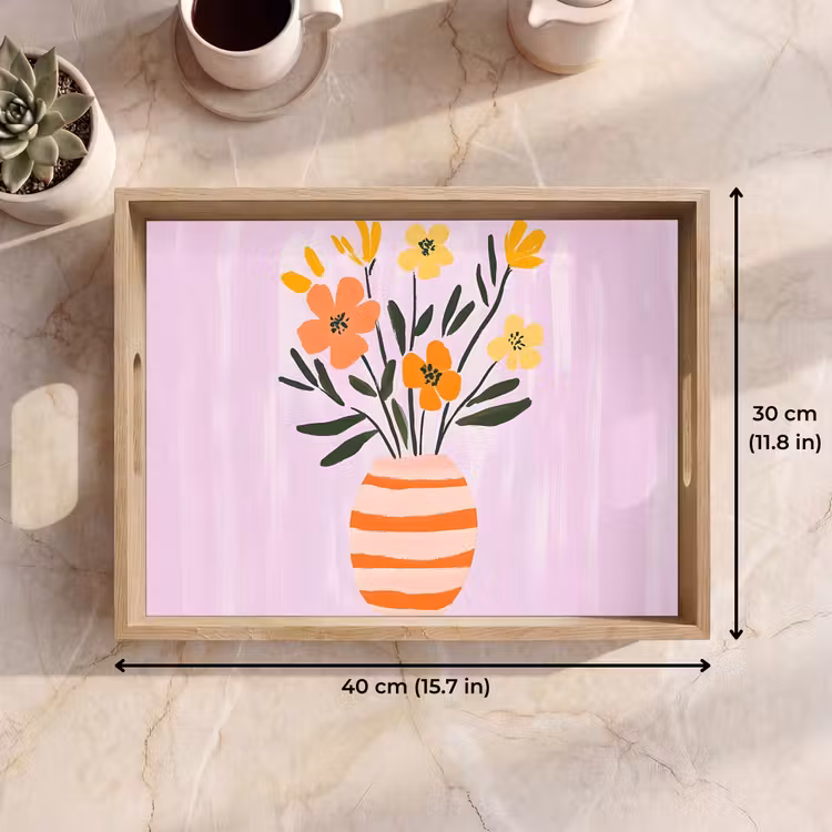 Tray - Vase - Striped - Flowers - Orange — 7