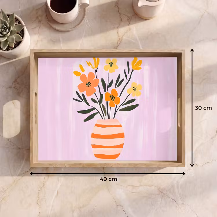 Tray - Vase - Striped - Flowers - Orange — 8