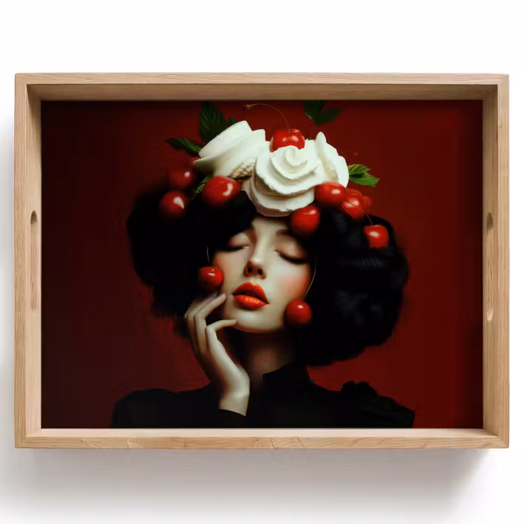 Tray - Woman - cherries - whipped cream — 1