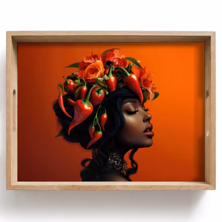Tray - Woman - Chilies - Peppers - Flowers — 1