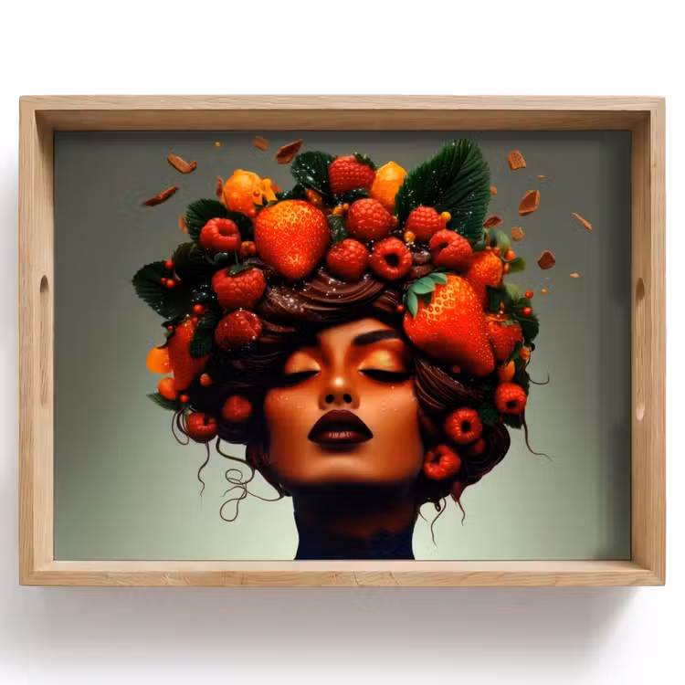 Tray - Woman - Chocolate - Raspberries - Strawberries - Cookies — 1