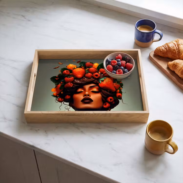 Tray - Woman - Chocolate - Raspberries - Strawberries - Cookies — 3