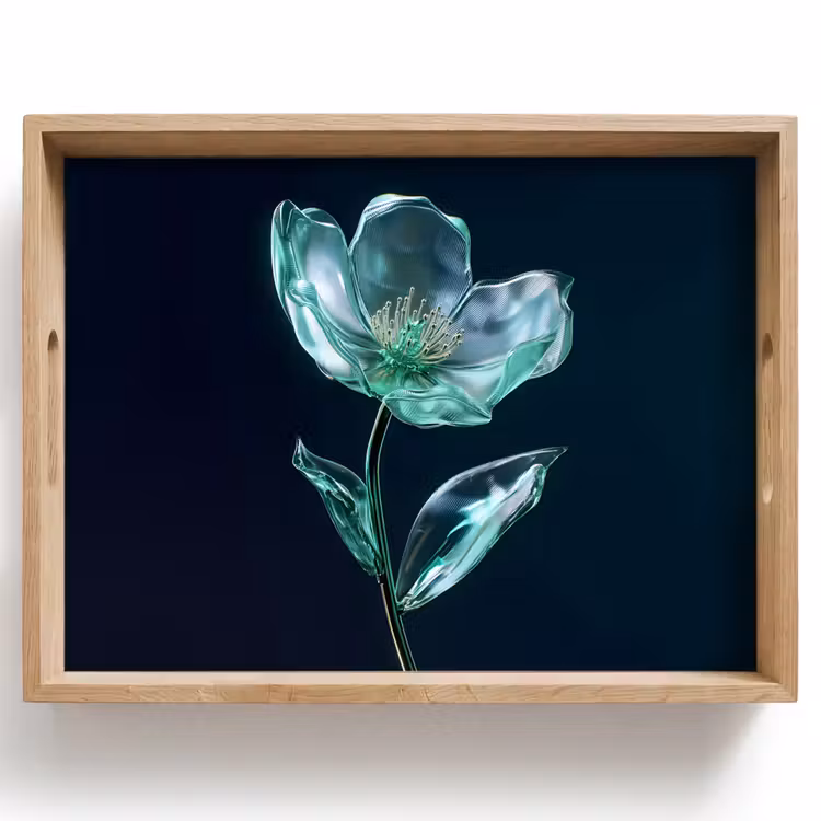 Tray - Leaves - Flower - Glasses - Dark blue — 1