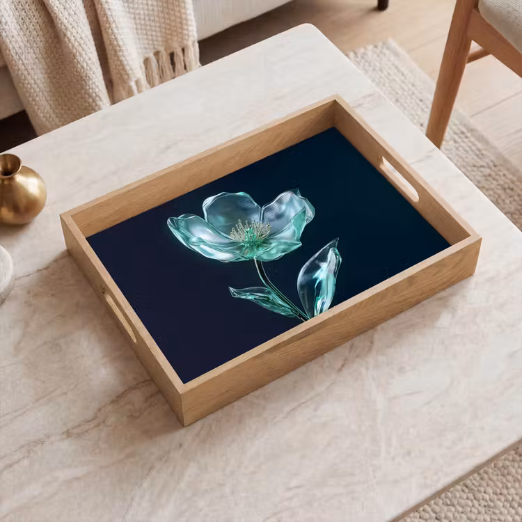 Tray - Leaves - Flower - Glasses - Dark blue — 2