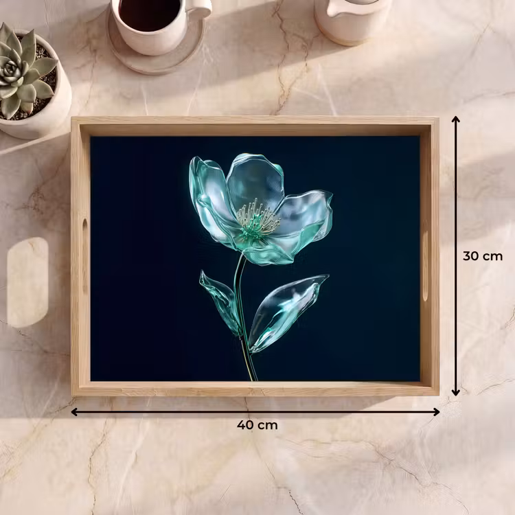 Tray - Leaves - Flower - Glasses - Dark blue — 8