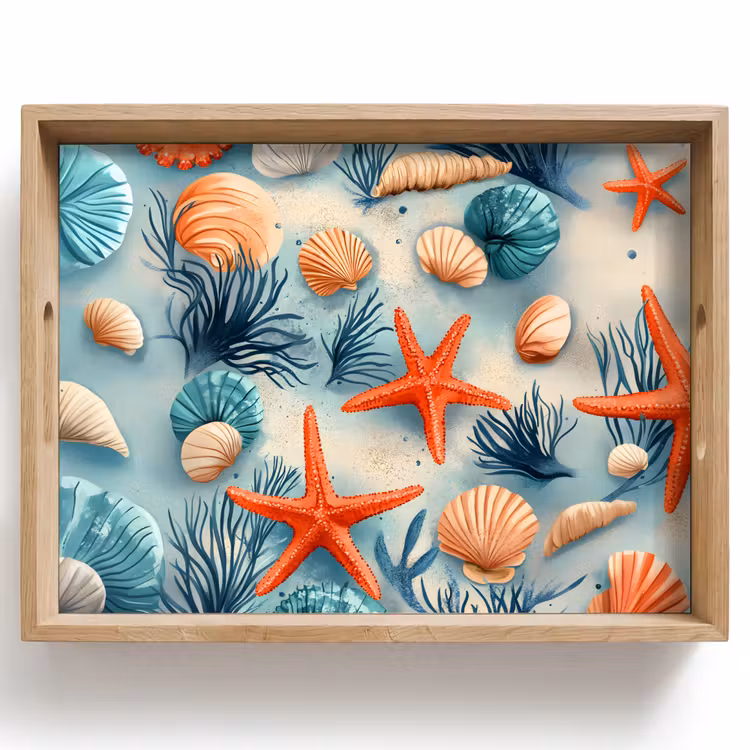 Tray - Starfish - Shells - Illustration - Sand — 1