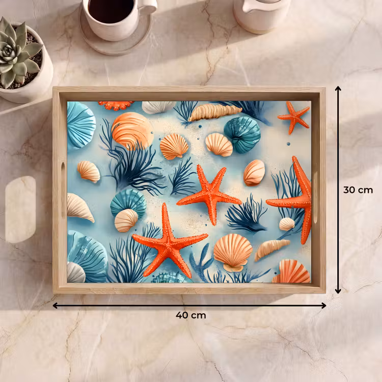 Tray - Starfish - Shells - Illustration - Sand — 8