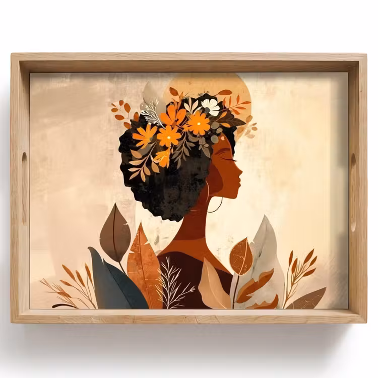 Tray - Woman - Curls - Flowers - Beige — 1