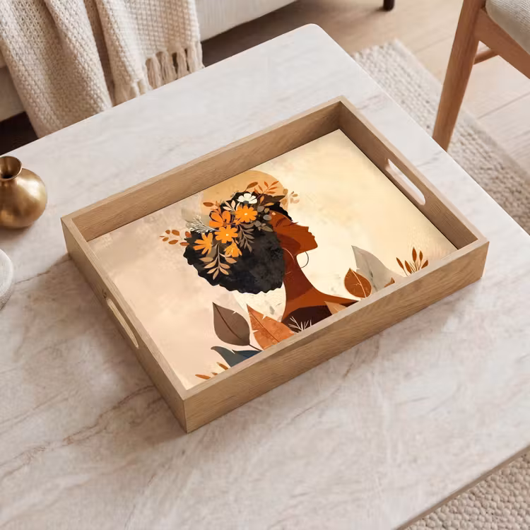 Tray - Woman - Curls - Flowers - Beige — 2