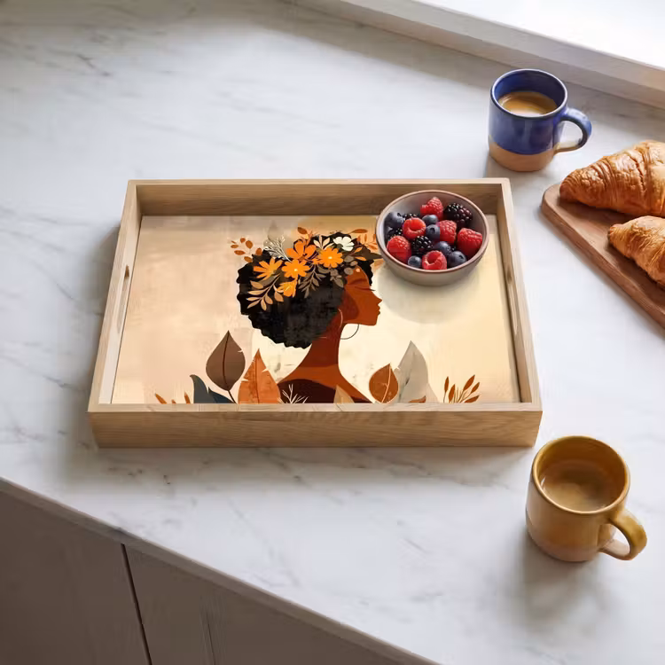 Tray - Woman - Curls - Flowers - Beige — 3