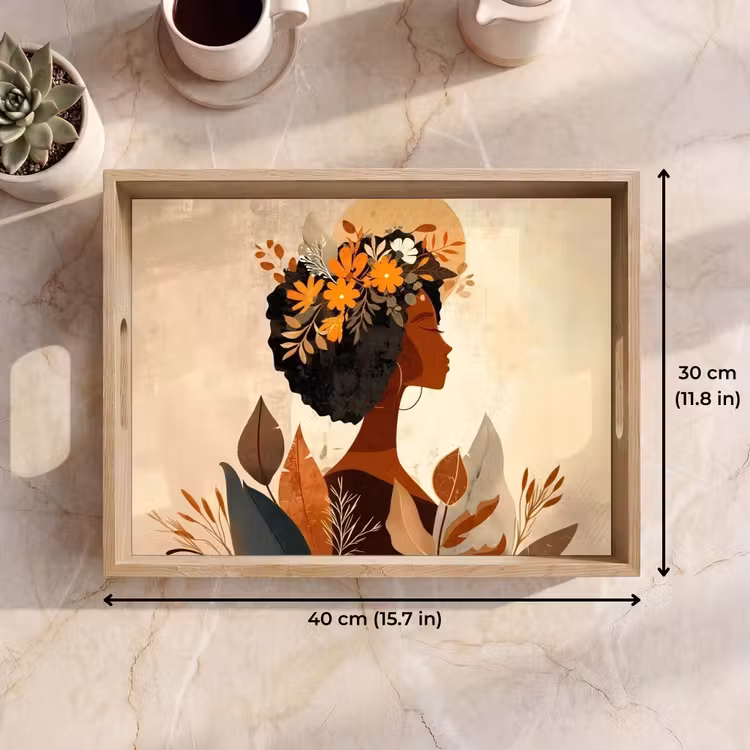 Tray - Woman - Curls - Flowers - Beige — 7