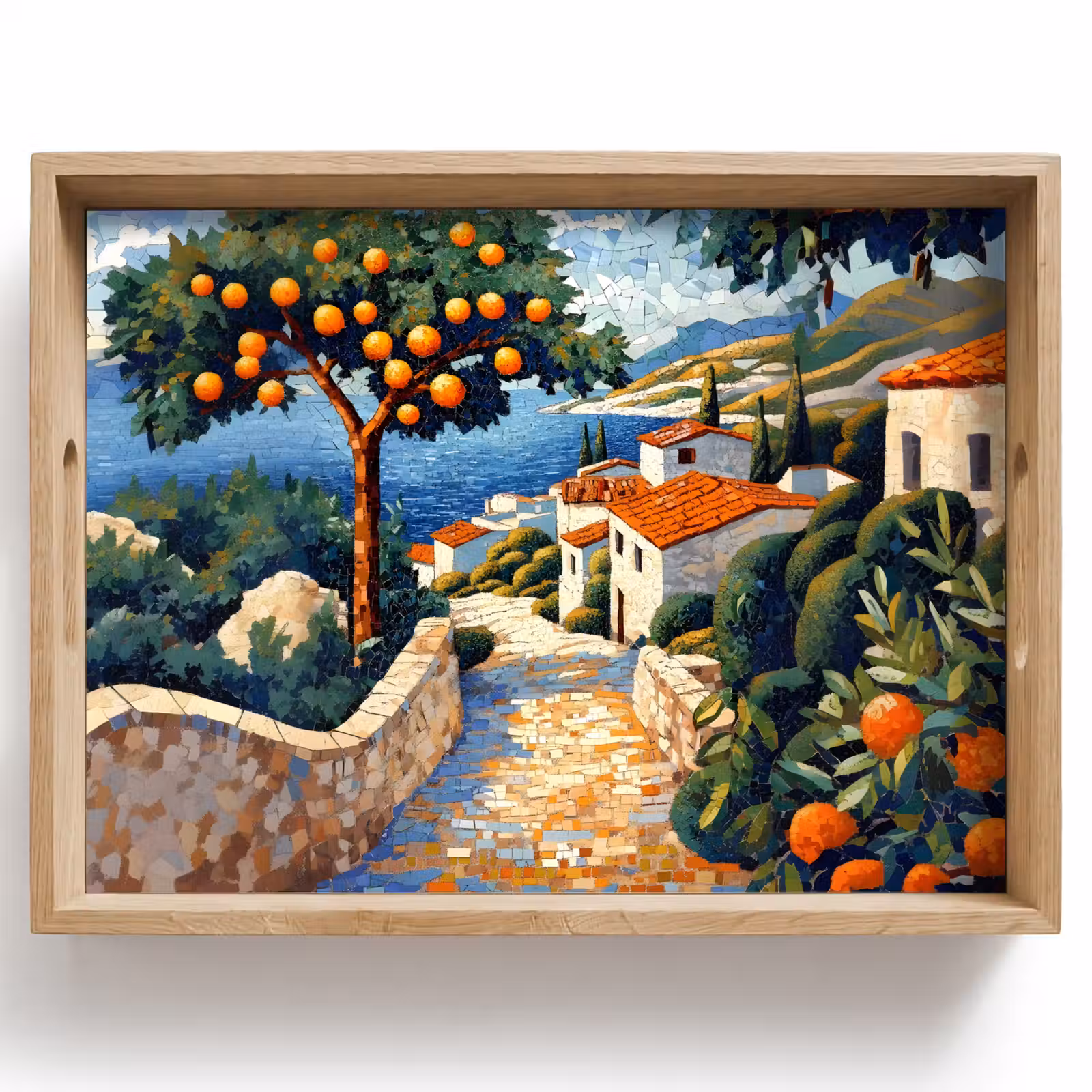 Tray - Houses - Mosaic - Orange trees - Sea — 1