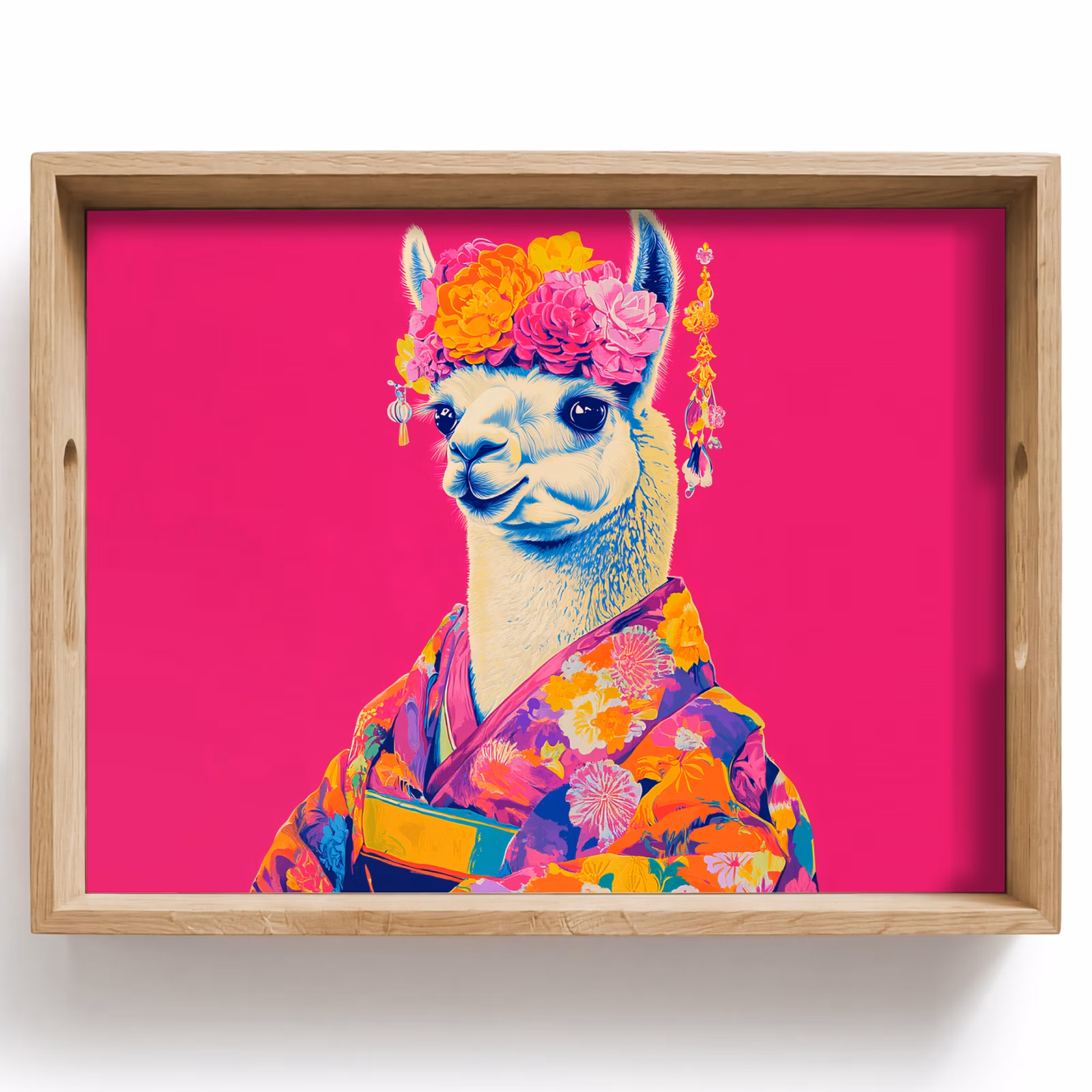 Tray - Lama - Kimono - Flower Wreath - Bright Pink — 1
