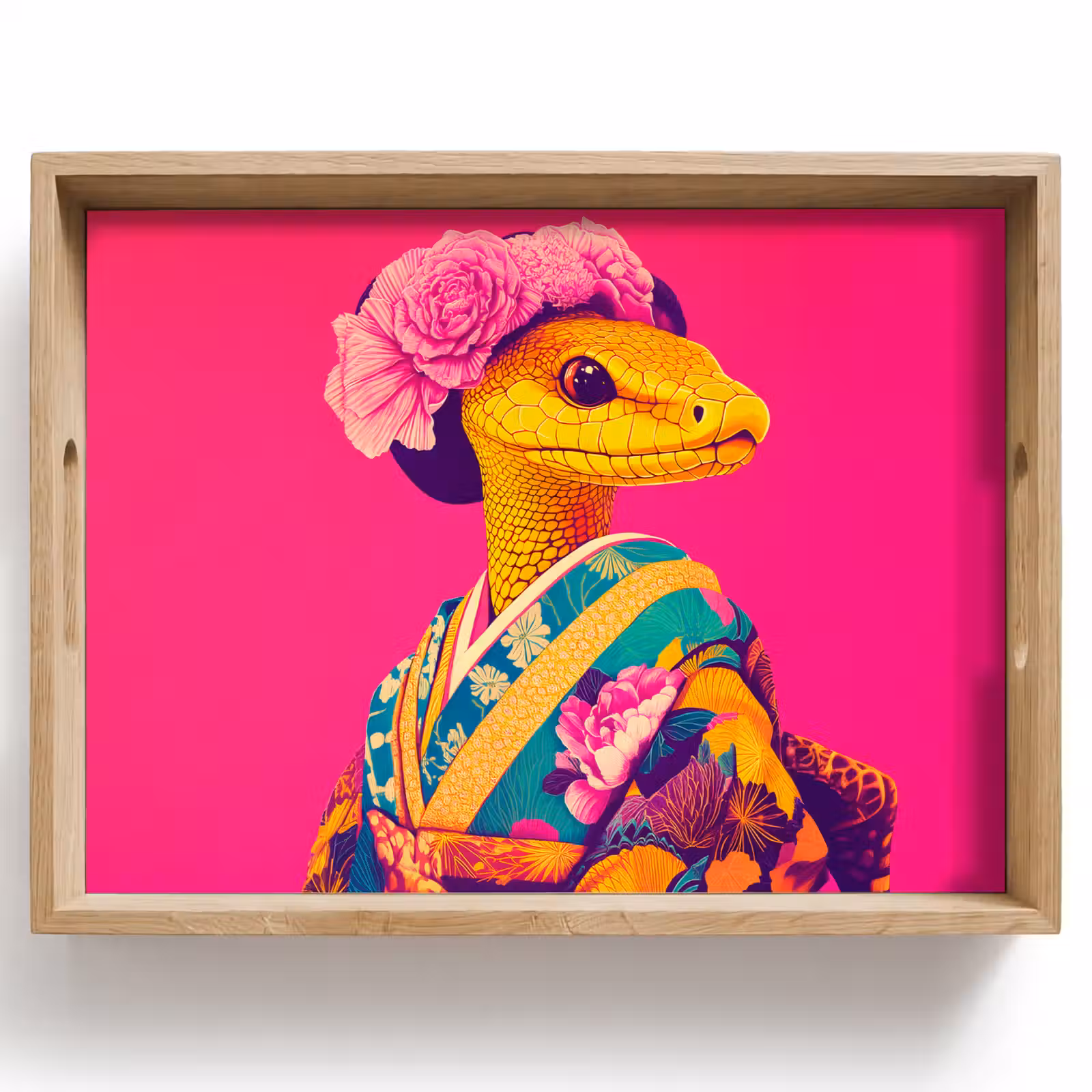 Tray - Lizard - Flowers - Pink - Kimono — 1