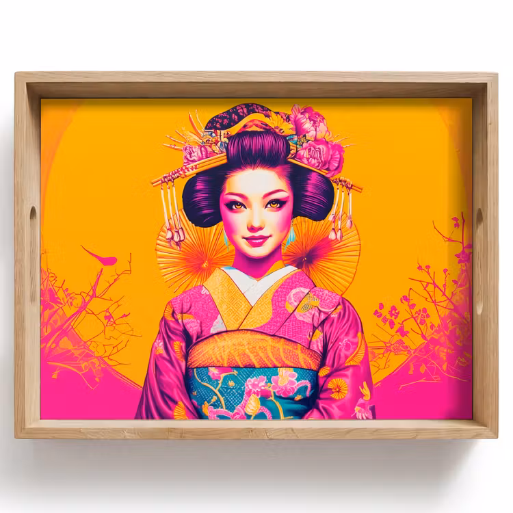 Tray - Flowers - Woman - Kimono - Pink — 1