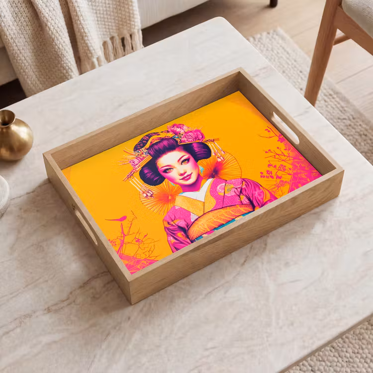 Tray - Flowers - Woman - Kimono - Pink — 2