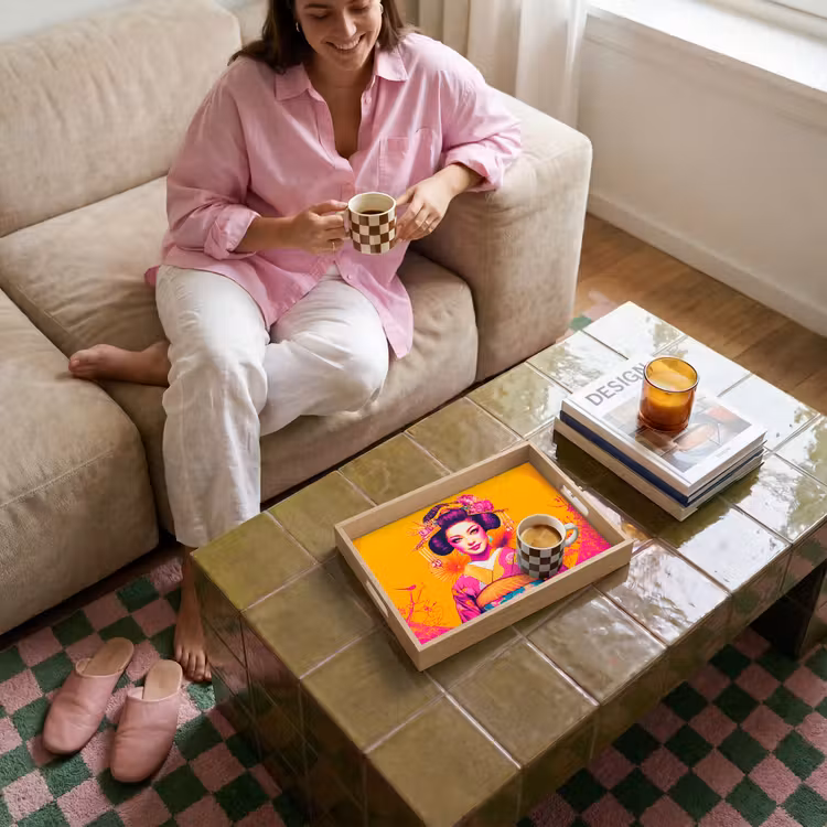 Tray - Flowers - Woman - Kimono - Pink — 4