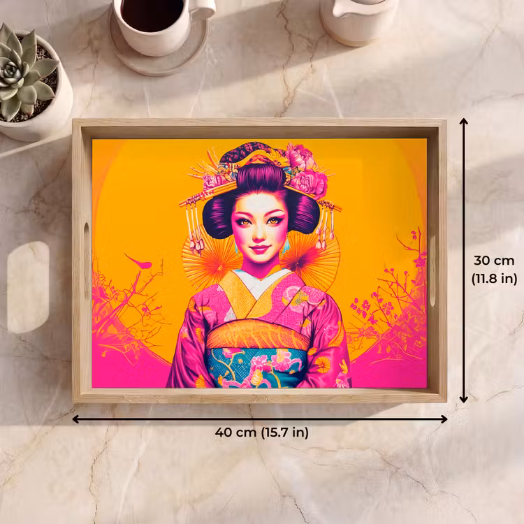 Tray - Flowers - Woman - Kimono - Pink — 7
