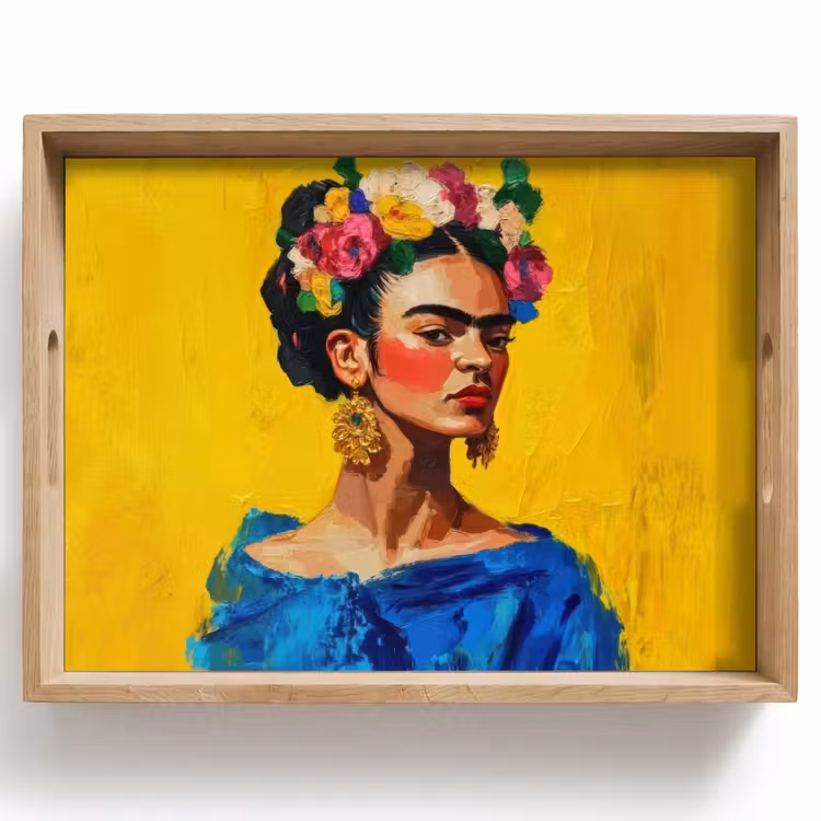 Tray - Frida Kahlo - Woman - Yellow - Blue - Flowers — 1