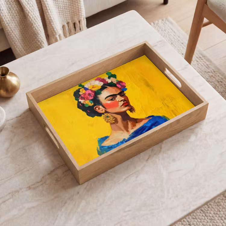 Tray - Frida Kahlo - Woman - Yellow - Blue - Flowers — 2