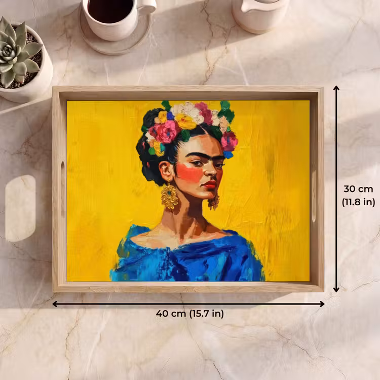 Tray - Frida Kahlo - Woman - Yellow - Blue - Flowers — 7
