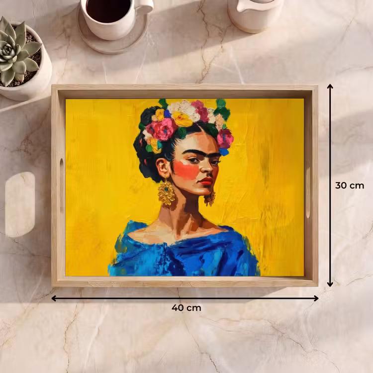 Tray - Frida Kahlo - Woman - Yellow - Blue - Flowers — 8