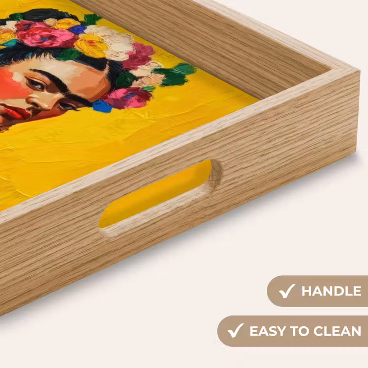 Tray - Frida Kahlo - Woman - Yellow - Blue - Flowers — 9