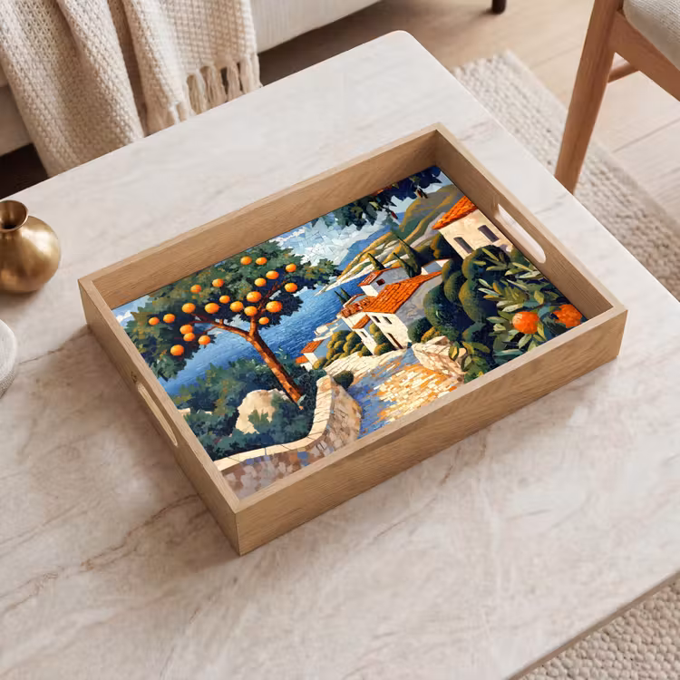 Tray - Houses - Mosaic - Orange trees - Sea — 2