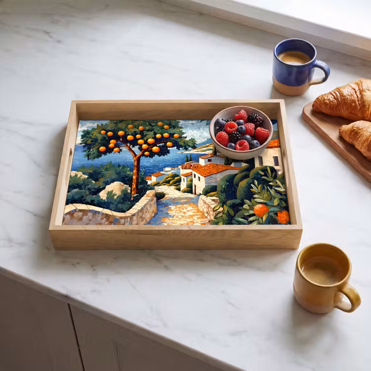 Tray - Houses - Mosaic - Orange trees - Sea — 3