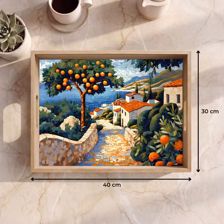 Tray - Houses - Mosaic - Orange trees - Sea — 8