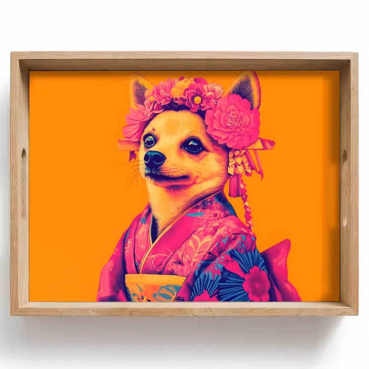 Tray - Kimono - Doggie - Flower Crown - Orange — 1