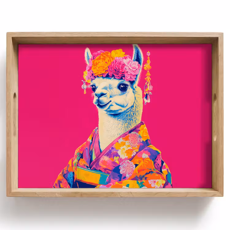 Tray - Lama - Kimono - Flower Wreath - Bright Pink — 1