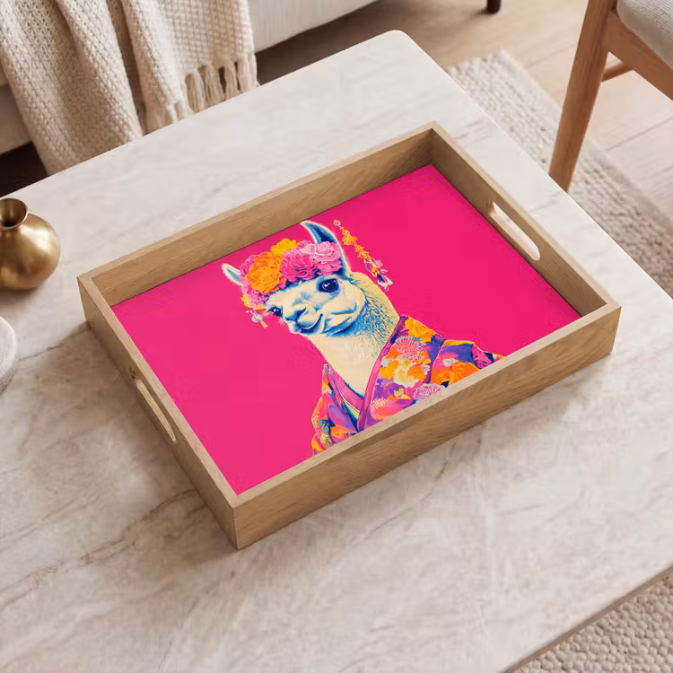 Tray - Lama - Kimono - Flower Wreath - Bright Pink — 2